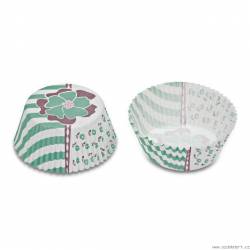 Papírový košíček - tyrkysové květy a pruhy