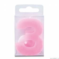 Svíčka ve tvaru číslice 3 - mini, růžová