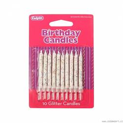 Culpitt svíčky bílé s glitry 10ks 5cm