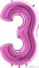 Nafukovací balónek číslo 3 růžový 102cm extra velký