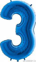 Nafukovací balónek číslo 3 modrý 102cm extra velký