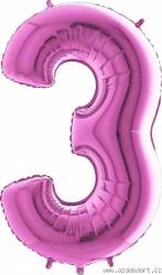 Nafukovací balónek číslo 3 růžový 102cm extra velký