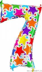 Nafukovací balónek číslo 7 barevné hvězdičky 102cm extra velký