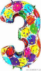 Nafukovací balónek číslo 3 barevné balónky 102cm extra velký
