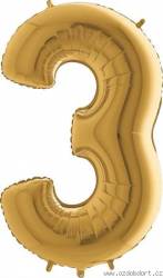 Nafukovací balónek číslo 3 zlatý 102cm extra velký