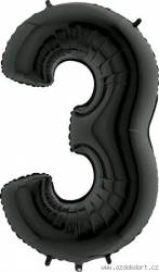 Nafukovací balónek číslo 3 černý 102cm extra velký