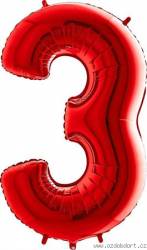 Nafukovací balónek číslo 3 červený 102cm extra velký