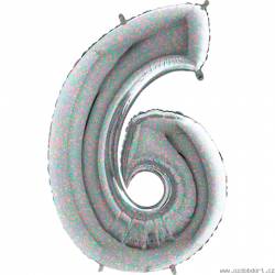 Nafukovací balónek číslo 6 holografický 102cm extra velký