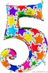 Nafukovací balónek číslo 5 barevné hvězdičky 102cm extra velký