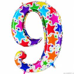 Nafukovací balónek číslo 9 barevné hvězdičky 102cm extra velký