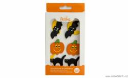 Cukrová dekorace na dort dýně, netopýr a kočka 6ks