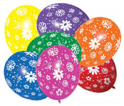 7ks Balónky všech barev s motivem kytek