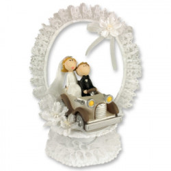 Svatební figurka na dort 1ks svatba v autě 220mm