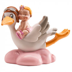 Figurka na dort holčička a letící čáp na mráčku 10cm