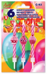 Svíčky na dort 6ks růžové s cupcaky