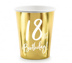 Papírové kelímky zlaté narozeninové 18 let - 220ml 6ks