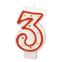 Narozeninová svíčka 7,3cm s puntíčky číslo 3 POZOR mix barev