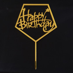 Zápich na dort šťastné narozeniny hranatý zlatý