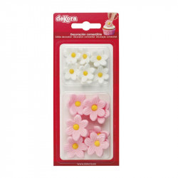 Curková dekorace 7 bílých a růžových kopretin