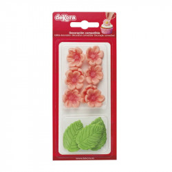 Curková dekorace 8 růžových kopretin a 5 listů