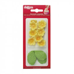 Curková dekorace 8 žlutých kopretin a 5 listů