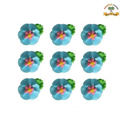 Cukrová dekorace květy modré na platíčku 9ks