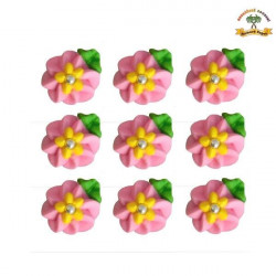 Cukrová dekorace květy růžové se žlutým středem na platíčku 9ks