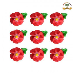 Cukrová dekorace květy červené na platíčku 9ks