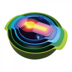 Sada 10 dílů misky, odměrky, cedníky DUHA