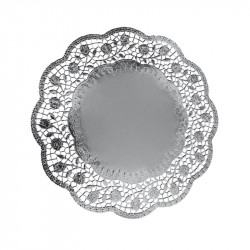 Dekorativní krajka kulatá stříbrná 32cm 4 ks