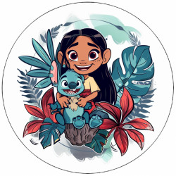 Jedlý papír Lilo a Stitch s květinami 19,5 cm