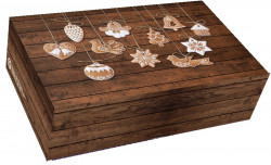 Krabička na cukroví dekor dřeva s perníčky 25x15x7cm