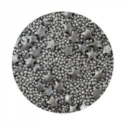 Cukrová zdobení metalická Stříbrné hvězdy mix 80g