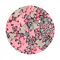 Cukrové zdobení růžovo-stříbrní medvídci 1kg