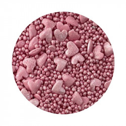 Cukrové zdobení metalizované růžové srdce 1kg