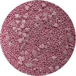 Cukrová zdobení metalické Růžové srdce mix 80g