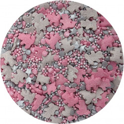 Cukrové zdobení Růžovo-stříbrní medvídci 80g