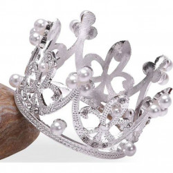 Nejedlá dekorace kovová Koruna stříbrná malá s bílými perlami 2