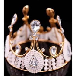 Nejedlá dekorace kovová Koruna zlatá se stříbrnými kameny a plastovými korálky