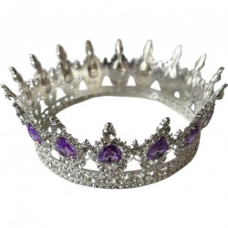 Nejedlá dekorace kovová Koruna stříbrná s fialovými kameny ve tvaru slzy