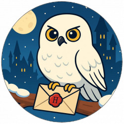 Jedlý papír Sova Hedvika v zimě Harry Potter kreslená 19,5cm