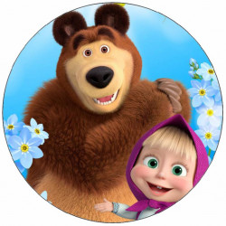 Jedlý papír Máša a medvěd s květy 19,5cm