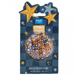 Cukrové zdobení zlaté a stříbrné hvězdičky 25g
